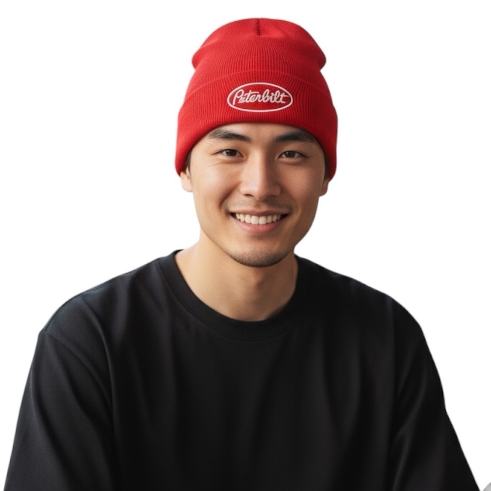 PETERBILT Men’s Knit Beanie Hat in Red One Size Fits All Red winter snow toque